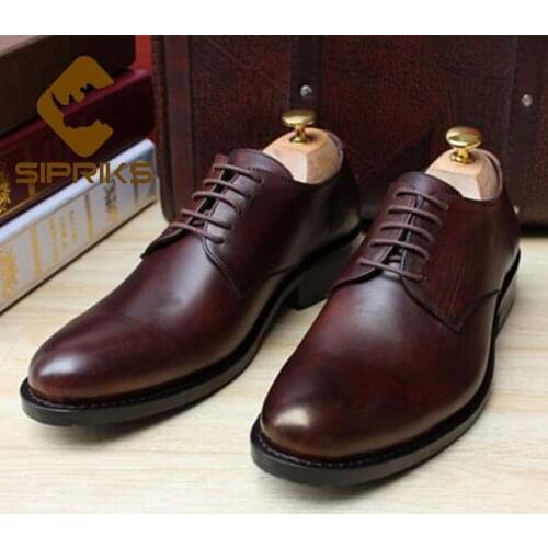 Sipriks Luxury Mens Goodyear Welted Shoes Vintage Dark Brown Derby Shoe Italian Custom Formal Business Work Flats Suits Gents 45