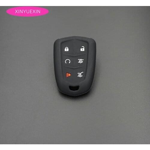 Xinyuexin Silicone Car Key Cover FOB Case For Cadillac CTS SRX SLS Smart Keyless Enter Key Case Fob Cover Car-styling 6 button