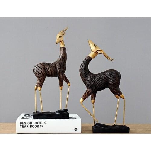 Nordic reindeers statue resin couples deer sculpture office desktop living room Christmas ornaments Home decoration a1097