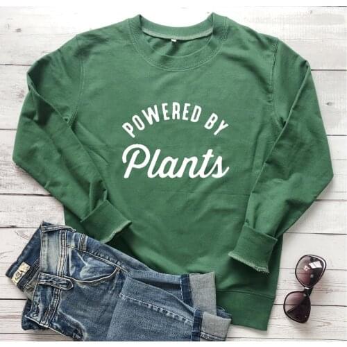 Powered by plants sweatshirt women fashion funny vegan cute pure cotton quality slogan grunge tumblr pullovers vintage quote top