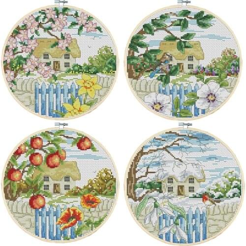 Joy Sunday Printed Cross Stitch Material Package Four Seasons Scenic Bedroom Fabric Embroidery DIY Handmade Fashion Decoration