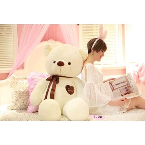 High quality goods large 120cm bowtie deisgn white love teddy bear plush toy ,soft hugging pillow.birthday gift h7567