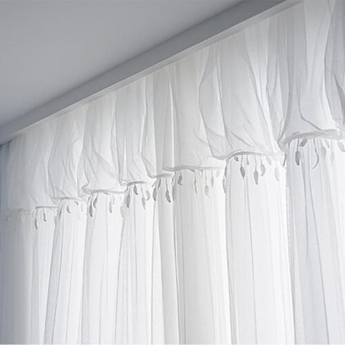 Imitation Silk Living Room Curtains White Lace Princess Style Curtains for Bedroom Door Balcony Solid Backdrop Curtain 2 Layers