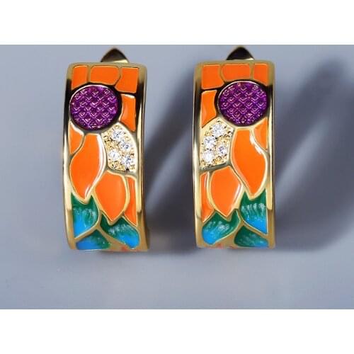 Exquisite 925 Silver Ladies Cubic Zircon Micro Diamond Flowers Ladies Earrings Handmade Enamel Colored Epoxy Jewelry