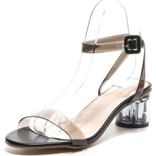 2021Summer Crystal Clear Heel 5CM Women Slippers Slides Female Transparent Heels Peep Toe Slippers Fashion Shoes sandalias mujer