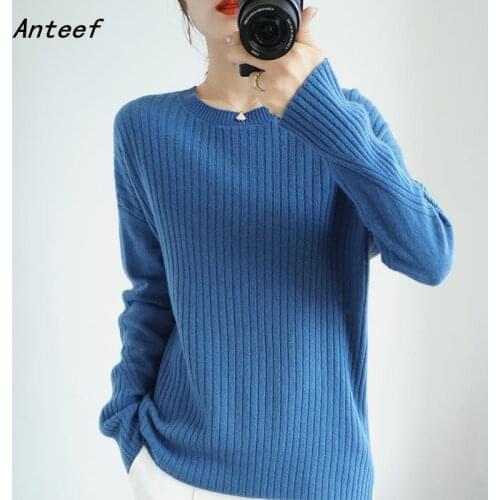 Anteef korean fashion long sleeve knitted tops causal loose autumn winter pullover sweater clothes women sweaters 2021