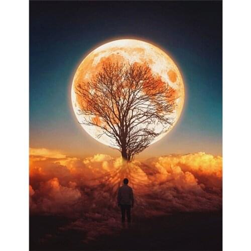 ZOOYA-Round Diamond Painting Moon Landscape Full Moon Diamond Painting Mosaic Landscape Craft Picture Home Decoration