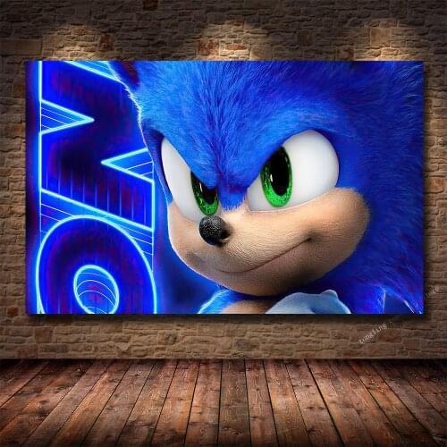 Sonic Poster New Blue Flash Graffiti Mural Wall Art Canvas Painting Posters and Prints Kids Room Decoration Picture Home Decor