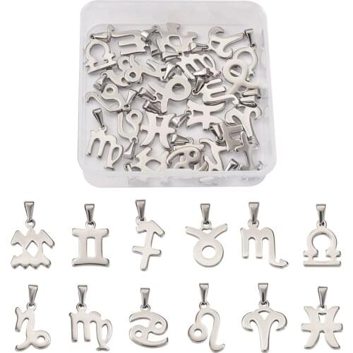 24Pcs/Box Wholesale Stainless Steel 12 Constellation Twelve Zodiac Sign Pendants Charms For Necklace DIY Jewelry Making