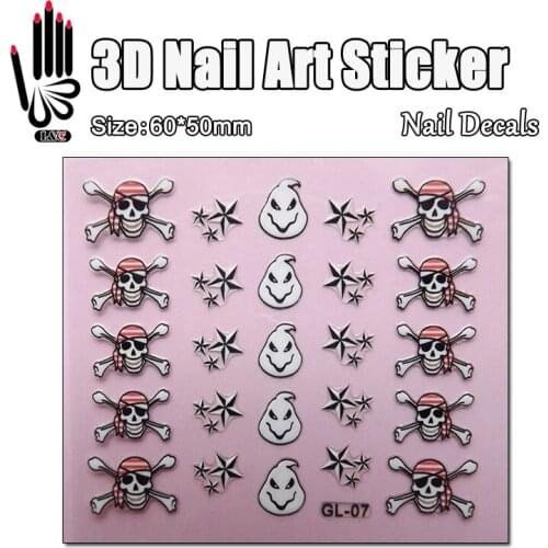 1 Sheet 3D Nail Art Sticker GL07 Star Skulls Design Nail Art Transfer Sticker Decal Sticker For Nail Art Decoration