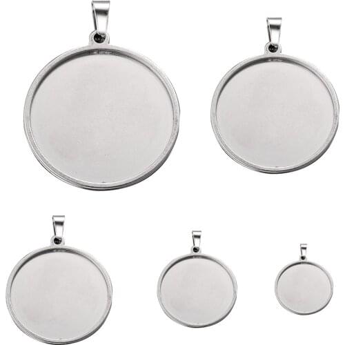 5pcs Lot Stainless Steel Oval Round Square Charms Pendant Base Setting Cabochon Tray Blank Cabochons Jewelry Making Supplies