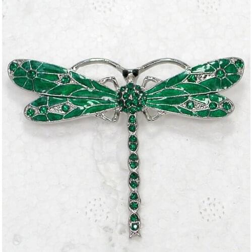 Dragonfly Brooch Green Rhinestone Enamel Pin brooches C369 M
