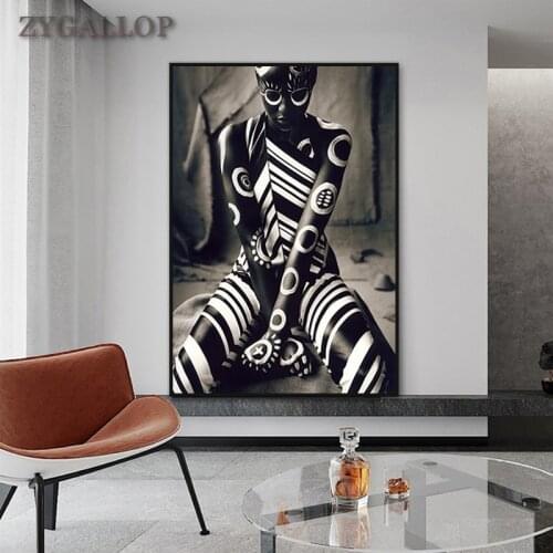 Black and White Pattern African Woman Poster HD Print Canvas Painting Unique Figure Wall Art Pictures Living Room Decor Mural