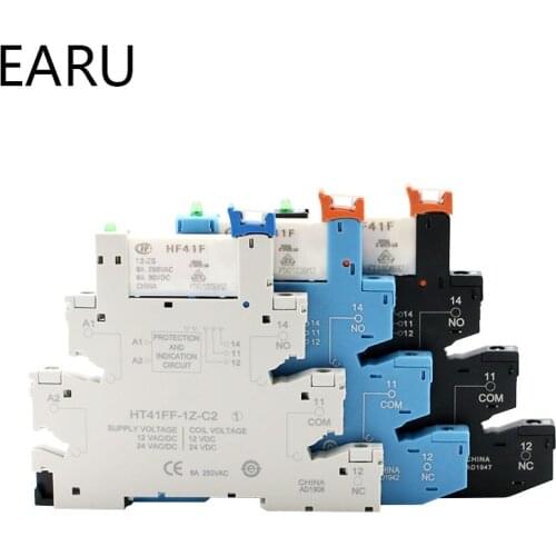 HF41F 12V 24V Integrated PCB Mount Power Relay With Relay Holder Voltage Contact Relay Module Set DIN RAIL SSR Switch AC to DC
