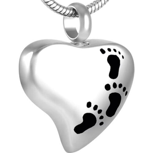 IJD8353 Keepsake cremation jewelry for ashes 316L stainless steel Heart shape Footprint memorial urn pendant necklace for Human