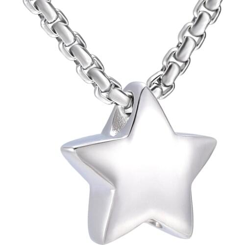 JJ001 High Polished Stainless Steel Star Memorial Urn Necklace Ashes Holder Cremation Keepsake Jewelry For Women - Engravable