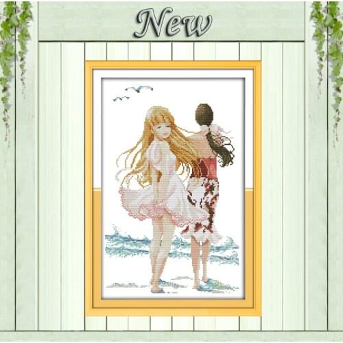 The sea image,Counted print on canvas DMC 14CT 11CT Cross Stitch diy Needlework kit,Embroidery Set,Girl painting home room Decor