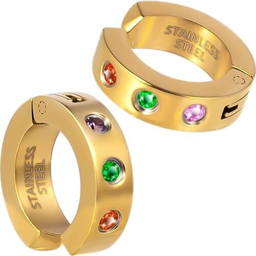 316L Stainless Steel Clip On Hoop Earrings for Men Women, Fake Hoop Earrings, Non-Piercing Earrings CZ Silver Gold