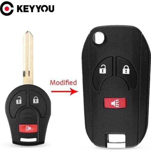 KEYYOU 3 Buttons Flip Modified Remote Car Key Shell Uncut Blade Key For NISSAN Armada Qashqai Sunny Tiida Titan Xterra X-Trail