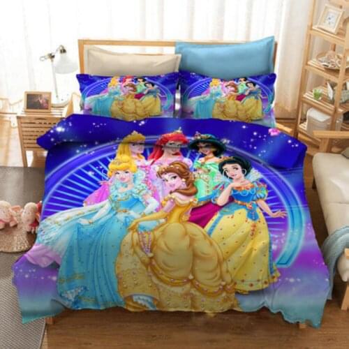 Cartoon Princess Bedding Set Home Textile Snow White Cinderella Aurora Ariel Belle Single Queen King Size Duvet Cover Pillowcase