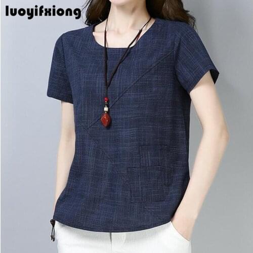 Summer Cotton Linen Blouse Women Shirts Vintage Casual Short Sleeve Womens Tops and Blouses Loose Blusas Mujer Plus Size M-3XL