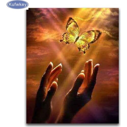 Kufwkey diamond painting cross stitch kits Butterfly hand Diamond Embroidery sale home decor Mosaic pictures of Rhinestones