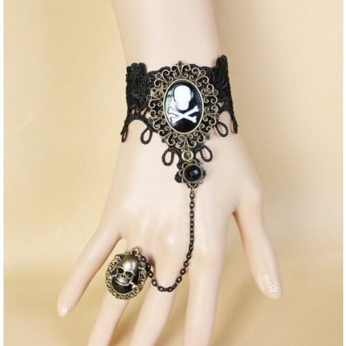 The Gothic Skulls Ring and Braclet Lace Jewelry Set