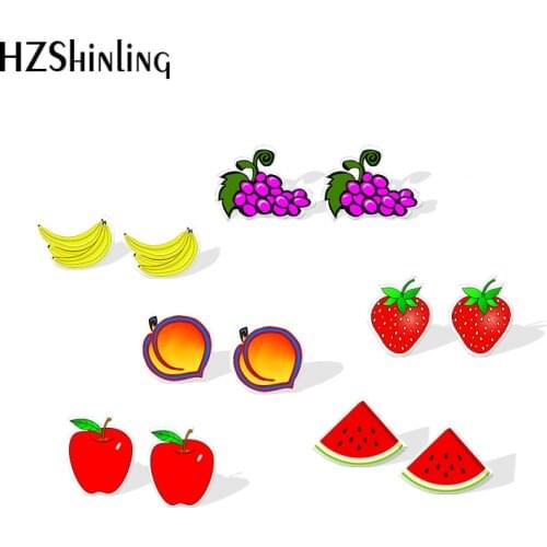 2019 New Summer Fruits Earring Bananas Watermelon Strawberry Stud Earring Resin Earrings Epoxy Acrylic Earrings