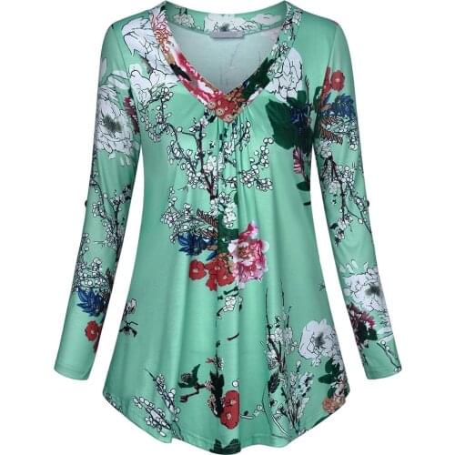 New Arrival 5xl Long Sleeve Tunic Shirt Floral Print V-neck Tops Button Chiffon Blouse Plus Size Clothing 2020 Roupa Feminina