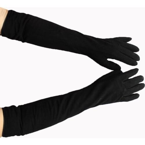 New Womens Long Suede Leather Gloves Black Straight Velvet Lining Outdoor Cold And Warm Leather Gloves