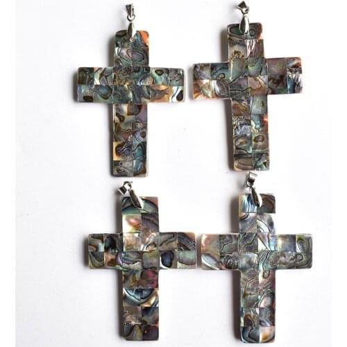 Wholesale 4pcs/lot fashion best selling good quality natural Abalone Shell cross pendants Charm fit Necklaces jewelry making