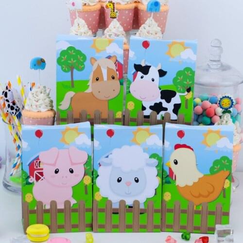 Farm Animal Happy Birthday Party Gift Bags Candy Goodies Favor Boxes Paper Bag Treat Box Sheep Horse Pig Cow Event Decorations