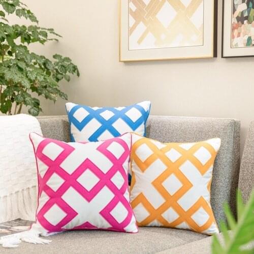 Nordic Style Stripes Pillow Floral Super Soft Embroidery Waist Back Cushion Wave Printed Stuffed Cotton Chair Pad Decorative