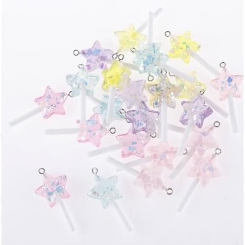 Yamily 10pcs/ 20*44mm Resin Simulation Star Shape Lollipop Charm Pendant For Keychain Earring Necklace Diy Jewelry