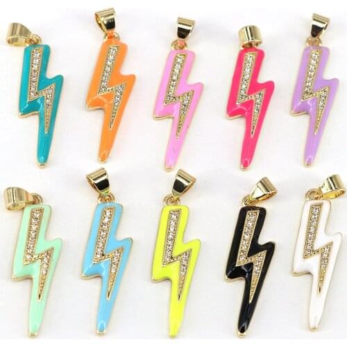 10Pcs,Gold Filled Enamel Colorful Lightning Shape Pendant, Enamel Cubic Zircon Lightning Charm,DIY Jewelry Findings