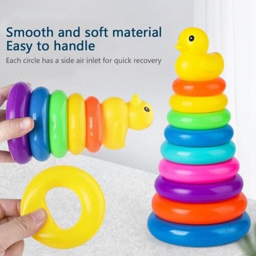 Rainbow Tower Stacking Rings Tower Duck Montessori Tub Baby Toy Toys Toddler Bath Play For Kids Toys Development Gift Early G1T7