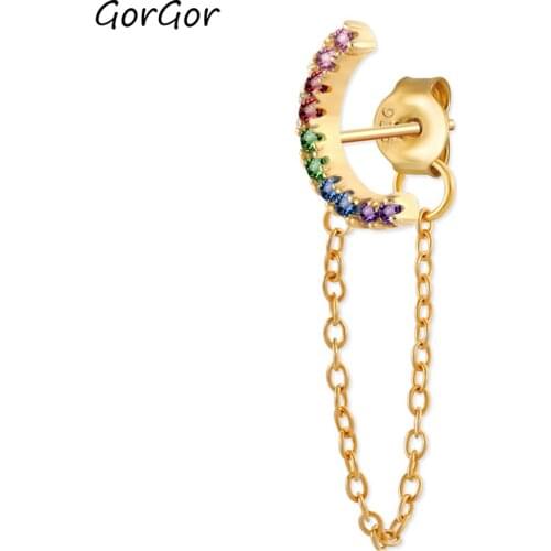 GorGor Drop Earrings Women 925 Sterling Pattern Tassel Colored Zircon Gold Plated Creative Temperament Jewelry 60200990505C