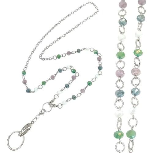 Green Beaded Lanyard with ID Card Holder Neck Chain for Women Necklace Key Holder Lanyards Nurse Accessories