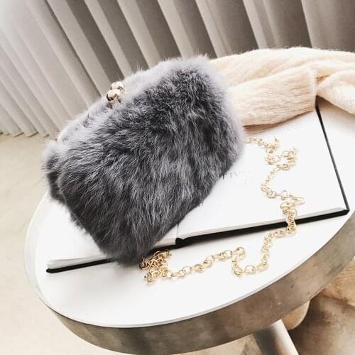 Simulation rabbit fur cross body bag shoulder bag long strip bag handbag for lady