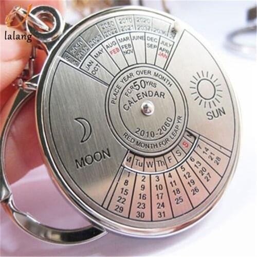Perpetual Calendar Keychain Metal 50 Years Calendar KeyRing Key Chain Chinese And English Fonts Creative Gifts Wholesale
