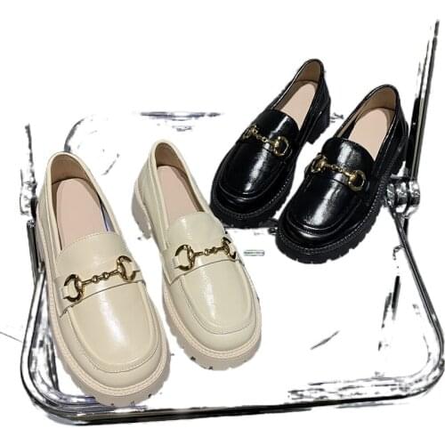 Black leather shoes womens British style new mid heel shoes in spring and summer of 2021