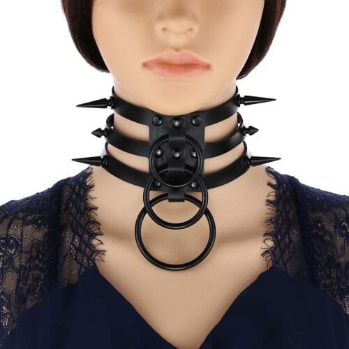 ZIMNO Punk Harajaku Big Metal Spike Rivets Rock Gothic Chokers PU Leather Sexy Collar Necklaces for Women Rave Statement Jewelry