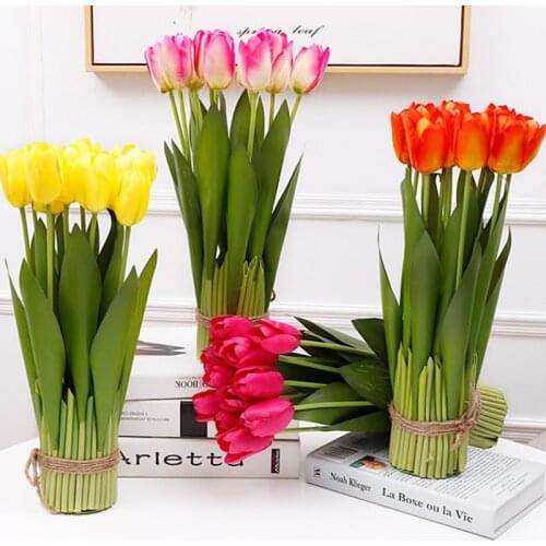 12Head Decorative Artificial Flower Home Decor High Quality Luxury Silicone Real Touch Tulips Bouquet