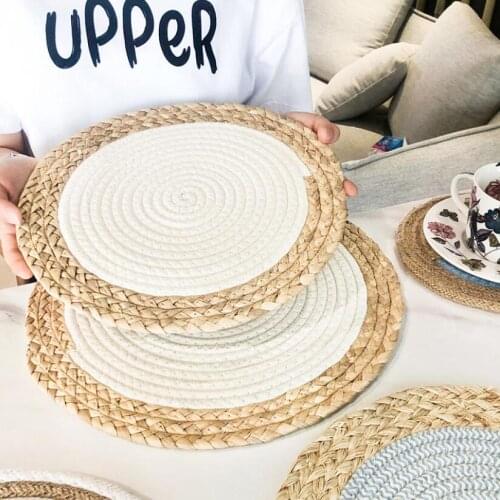 3PCS/Set INS Corn Fur Woven Dining Table Mat Heat Insulation Pot Holder Round Coasters Tea Cup Table Placemats Mug Coaster