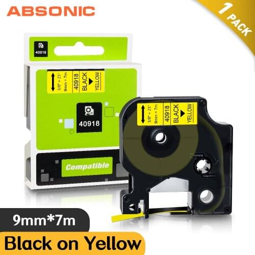 Absonic Black on Yellow Label Tape for Dymo D1 40918 LabelManager PnP 280 300 420P 9mm*7m Label Maker Red Printer Ribbon Sticker