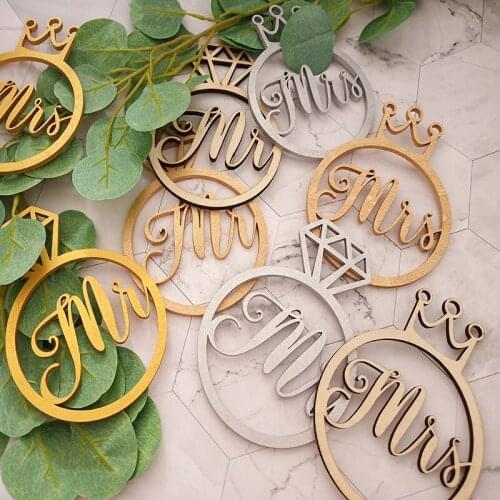 Diamond Ring Shape Wedding Chair Signs for Bride and Groom Wedding Chairs Gold Silver wood wedding decoration