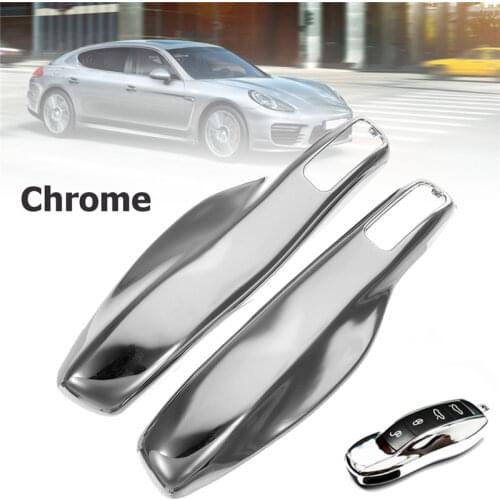 A Pair Car Key Case Cover Shell Carbon Fiber Chrome Color For Porsche Cayenne Macan 911 Boxster Cayman Panamera