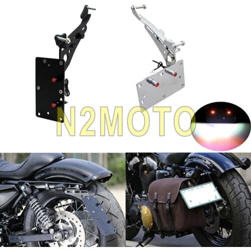 Black Chrome Side Mount Licence Plate Bracket LED Light Frame Holder for Harley Sportster XL 883 1200 48 72 2004-2017