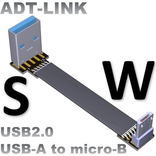 FPV Micro USB 2.0 Type-A 90 degree Adapter 5cm-100cm FPC Ribbon Flat Micro-USB 5pin Cable for Multicopter Aerial Photography