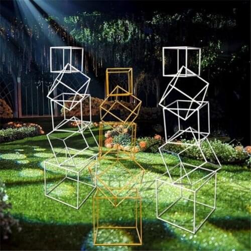 Geometric Road Leads For Weddig Ornaments Iron Artificial Flowers Stand Wedding Props Quare Block Table Centerpiece Flower Frame